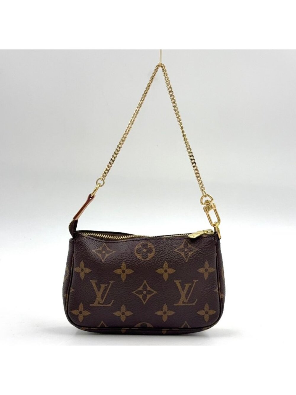 Louis Vuitton Mini Pochette Accessoires Monogram Leather Brown Handbag Gold